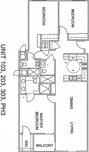 Floor plan Three-Bedroom Three-Bathroom - C