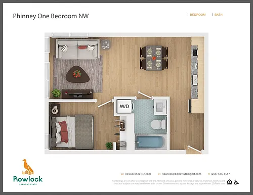 Floor plan Phinney One Bedroom NW