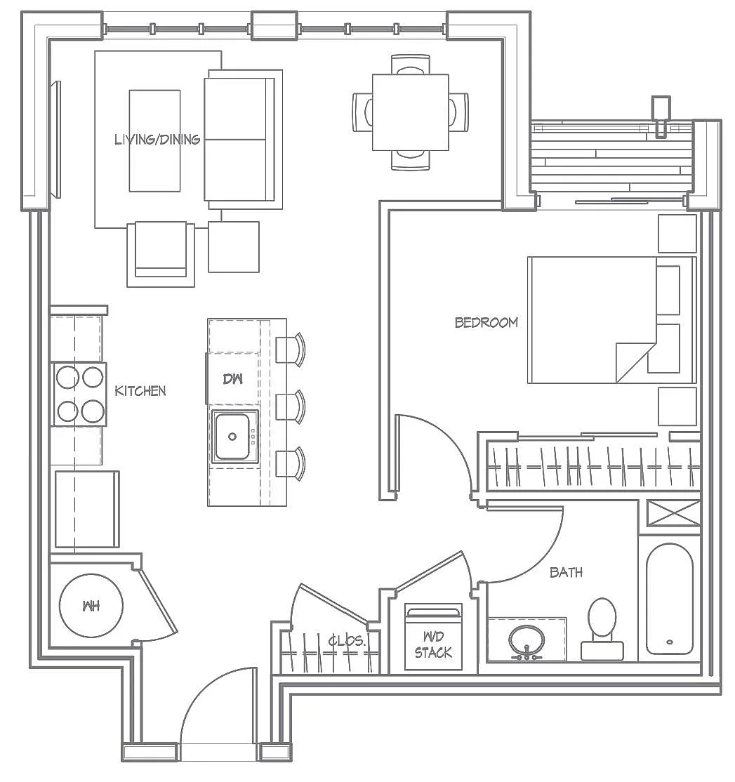 Floor plan 1Bed-1Bath (IB1F)