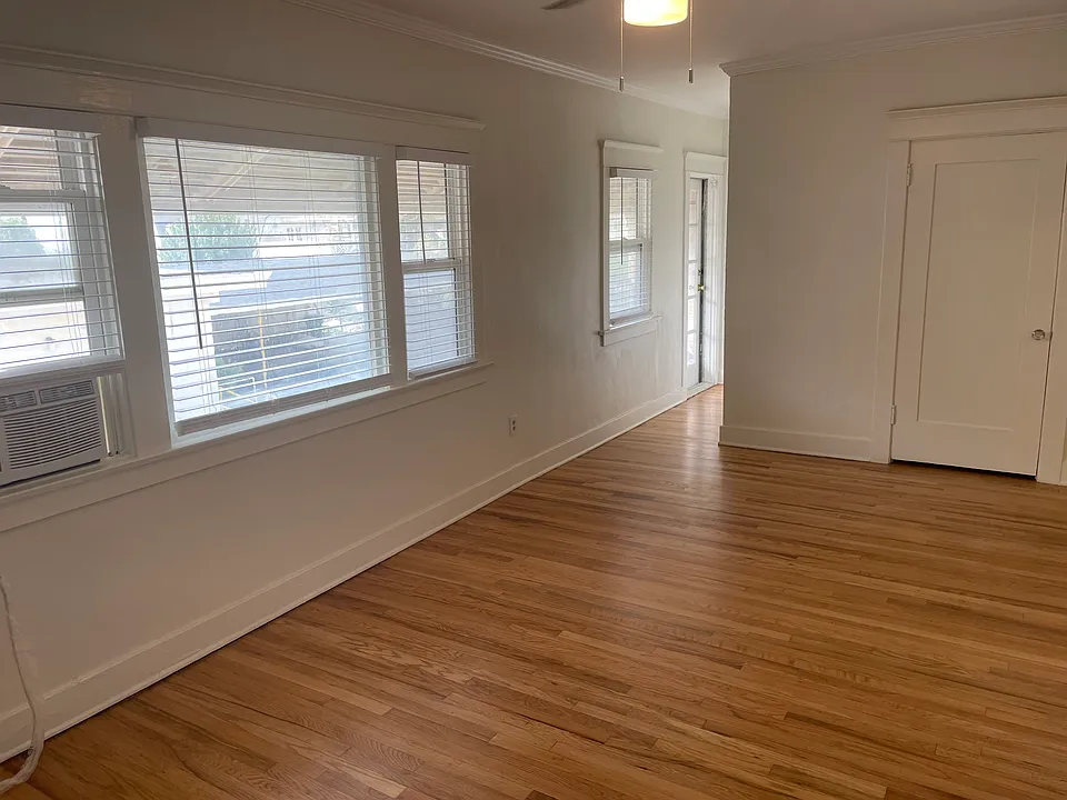 Living room with gorgeous, redone hardwood floors