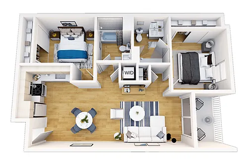 Floor plan 1 Bedroom, 2 Bath + Office/Flex Space