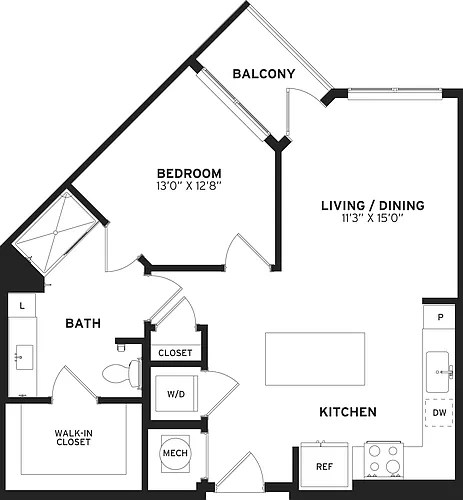 Floor plan 1 Bed/1 Bath-A2