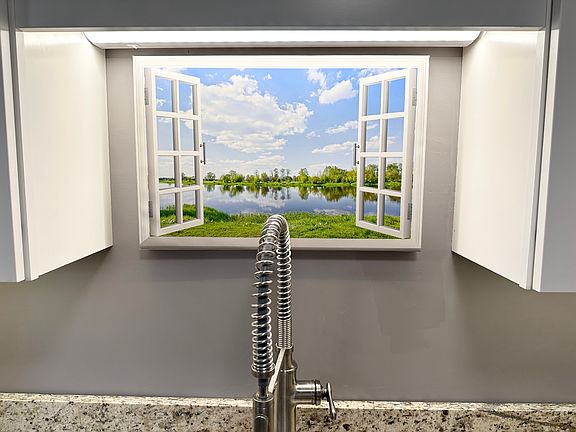 Kitchen faucet with picture of pond