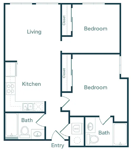 Floor plan 2 Bedroom 2 Bath (B)