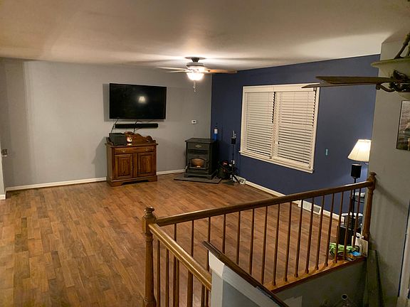 Living room, pellet stove pictured