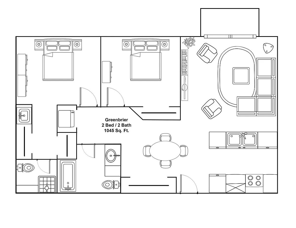 Floor plan 2 Bedroom - 2 Bath