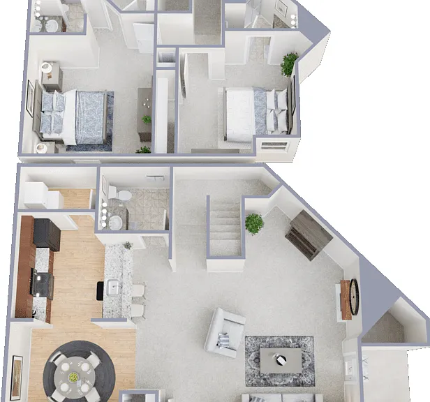 2 Bed 2 Bath Townhouse Floorplan Diagram