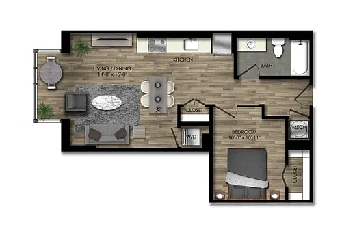 Floor plan 1 Bed/1 Bath JR-23W