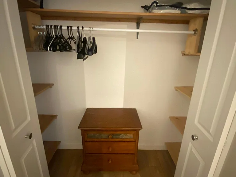Extra spacious closet with built in shelves