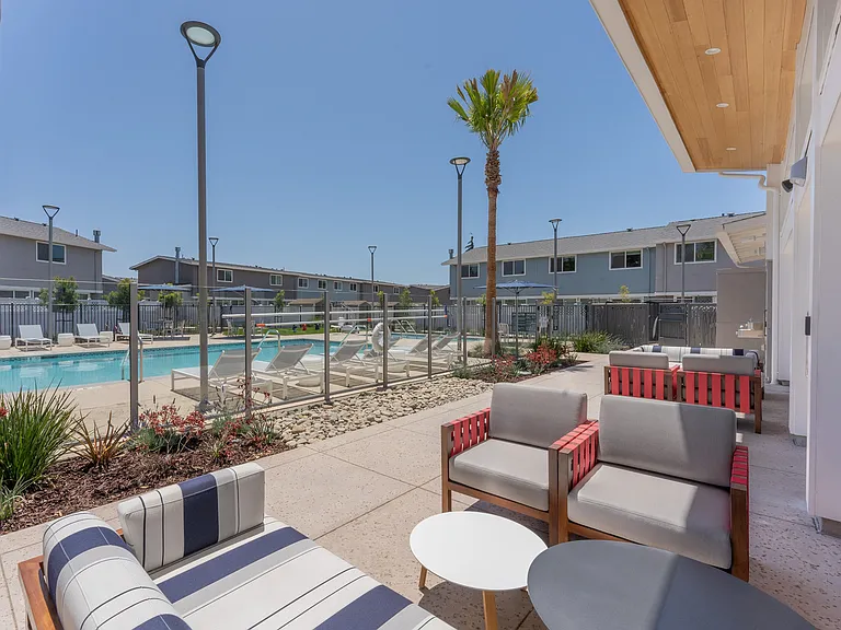 seating next to pool