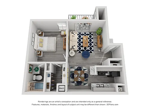 Floor plan 1x1B Renovated 625 sq ft