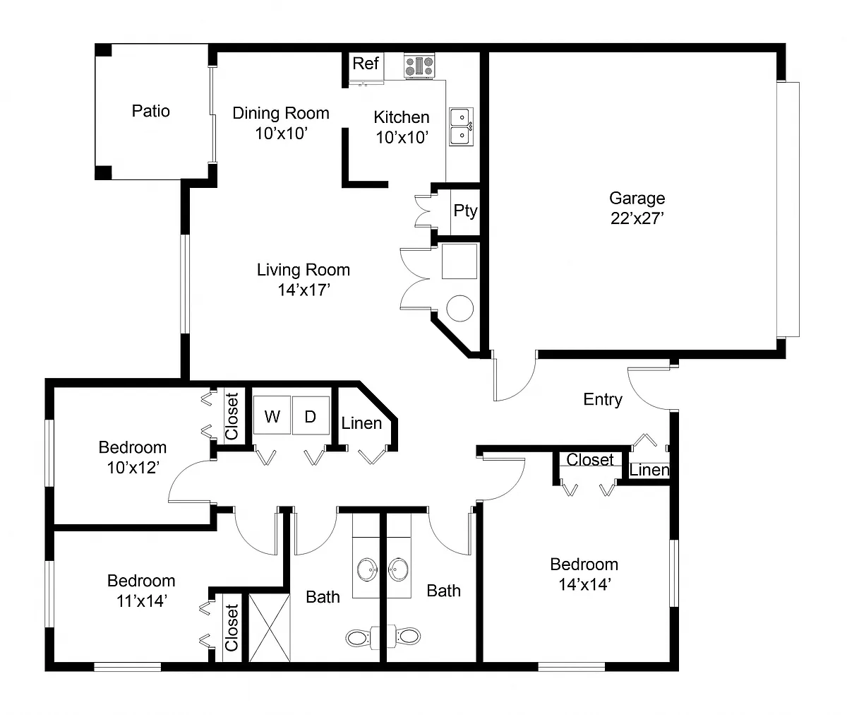 Floor plan 3 Bed - 1.5 Bath