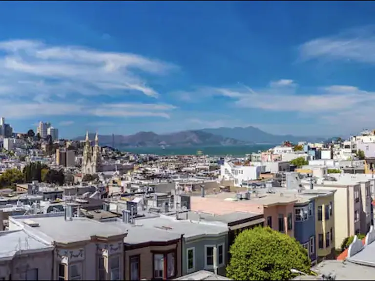 Views of the bay and Golden Gate Bridge from roof deck
