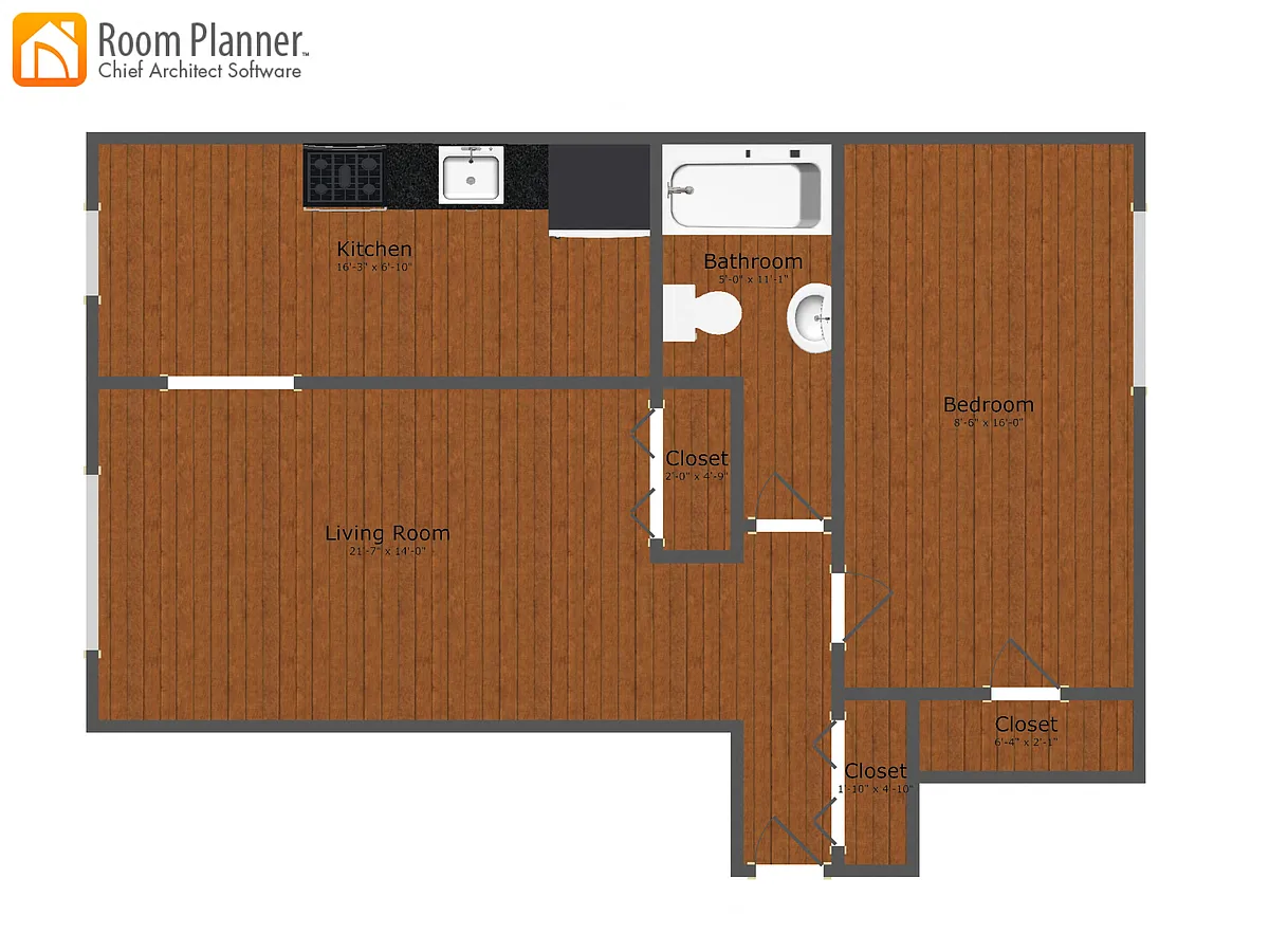 Floor plan Large 1 Bed 1 Bath