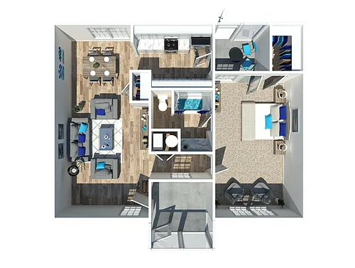 Floor plan 1 Bedroom 1 Bath Patio