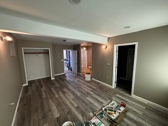 Bedroom View from rear wall. First door on right is large storage room and 2nd doorway n right is entrance to bathroom - 1814 Pacific Beach Dr