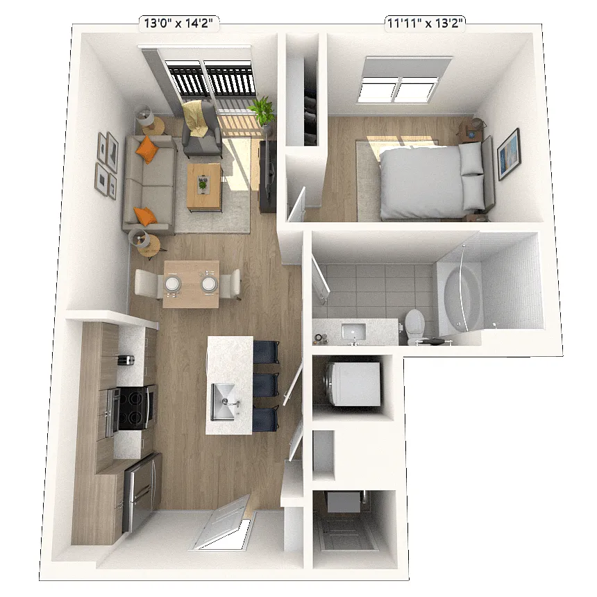 Floor plan A2 1x1 625 SF