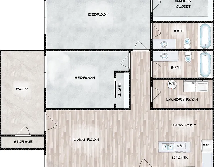 2 Bed 2 Bath - Laurel Ridge I Floorplan Diagram