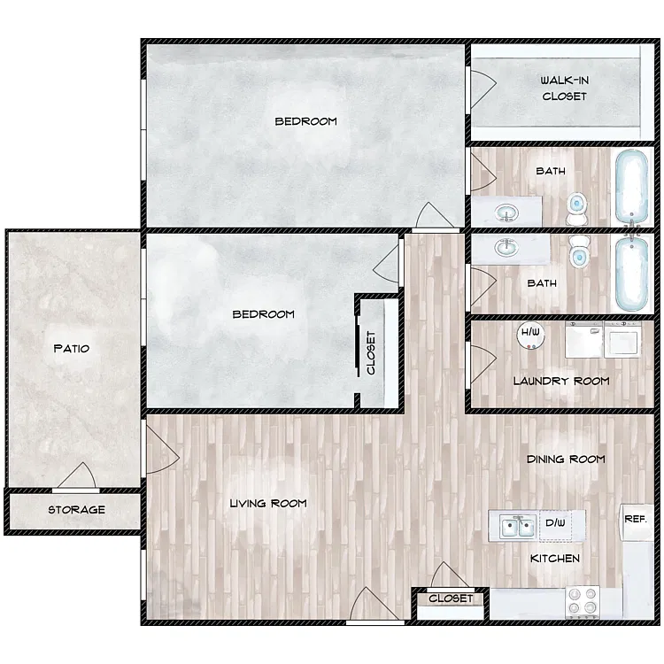 Floor plan 2 Bed 2 Bath - Laurel Ridge I