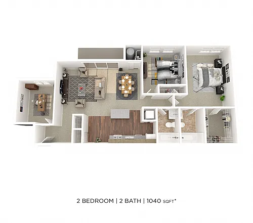 Floor plan Two Bedroom 2 Bath w/ Den - 1,040 sqft