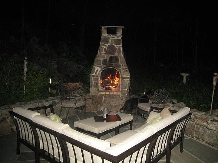 Stone patio w/ outdoor fire