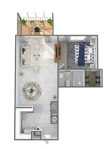 Floor plan A2R - One Bedroom, One Bathroom
