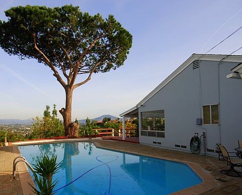 Pool with mature landscaping