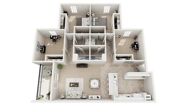 Floor plan 2BD + Den/2BA Unfurnished Premium
