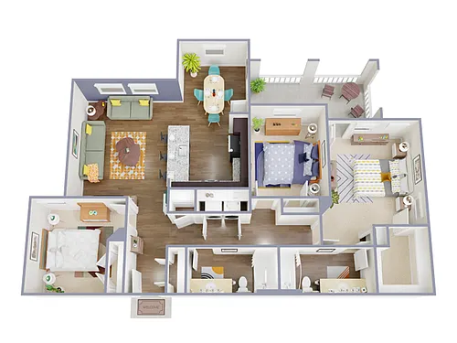 Floor plan 3 Bed, 2 Bath (140% Income Restricted)