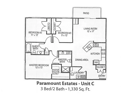 Floor plan 3 Bed - 2 Bath
