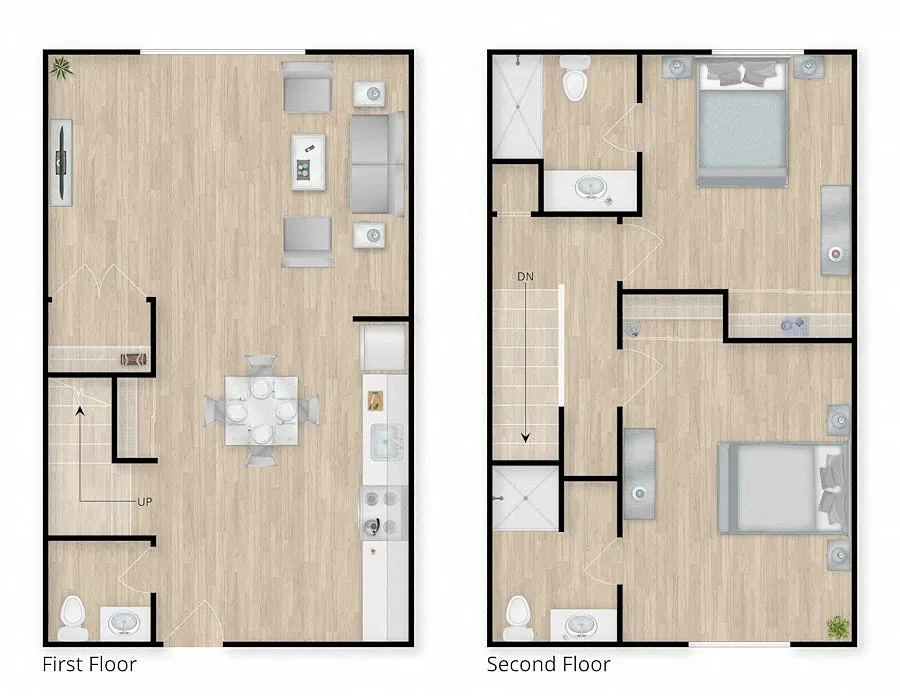 Floor plan 2 Bed, 2.5 Bath