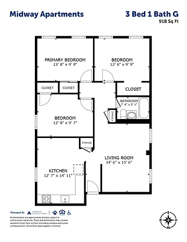 Floor plan 3 Bed 1 Bath G