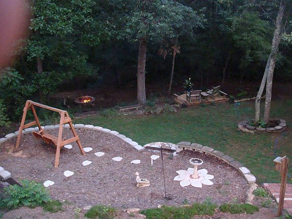 Another view  at evening with firepit by river