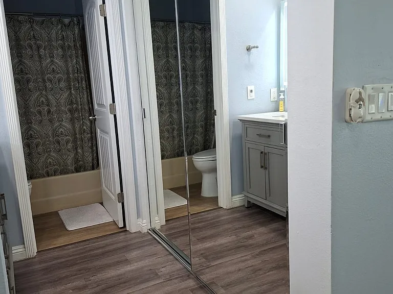 Large walk-in closets with cedar wood lining for fresh smelling cloths without the moths!