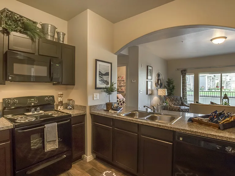 Model Kitchen with Living Room View