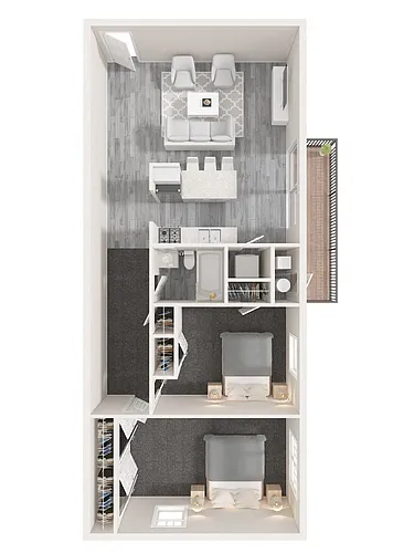 Floor plan 2 Bedroom, 1 Bath (C)