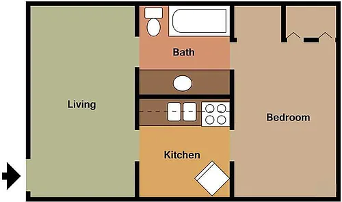 Floor plan 1Bed - 1Bath