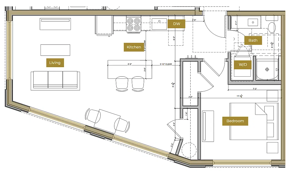 Floor plan 1 Bedroom Floor Plan F | Lofts North