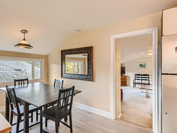 Eat in kitchen with room for 4 chairs. Table currently extended with leaves out. It can be set up smaller for 2 with leaves pushed in. Additional seating for 2 (1 chair in Livingroom closet and 1 chair in the basement.)