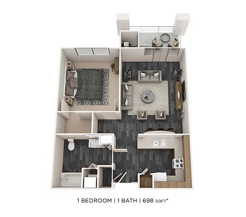 Floor plan One Bedroom - 698 sqft