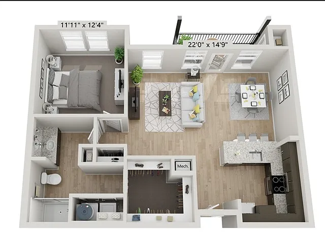 Floor plan A2-1BR/1BA