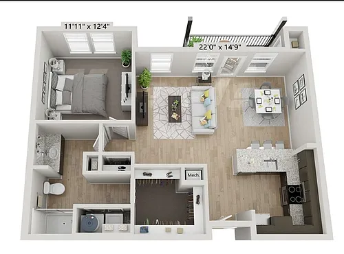 Floor plan A2-1BR/1BA