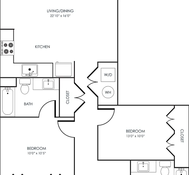2 Bedroom 22F Floorplan Diagram