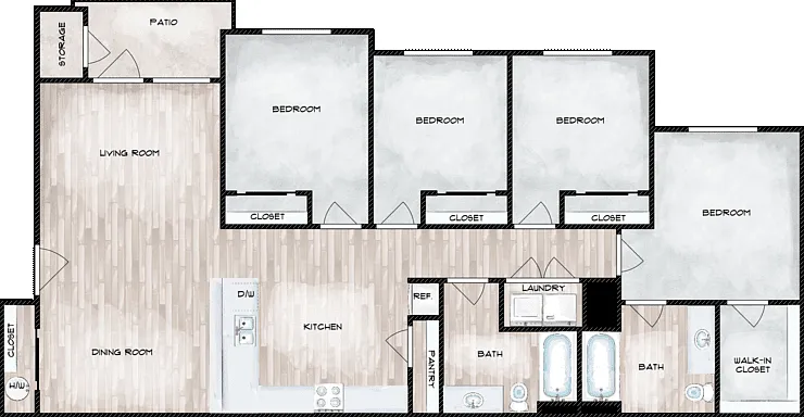 4 Bed 2 Bath Floorplan Diagram