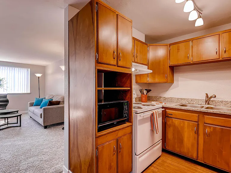 Peak 54 Apartments Kitchen and Living Room in Denver, Colorado