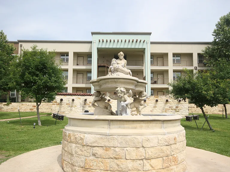 Pet Park Fountain and beautiful building architecture
