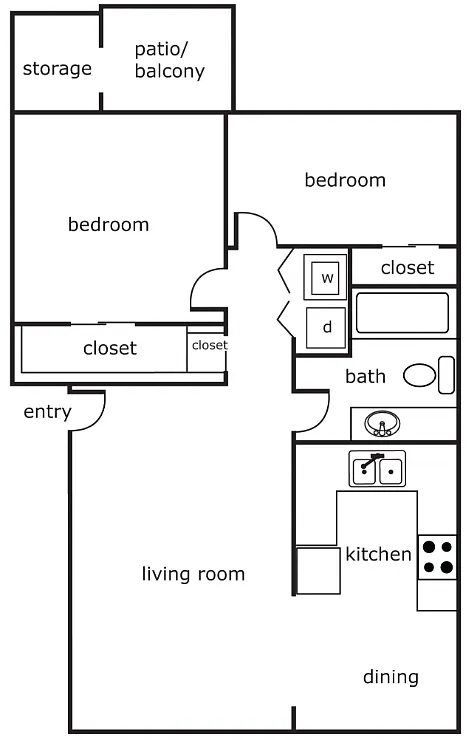 Floor plan 2 Bed 1 Bath 800 SF