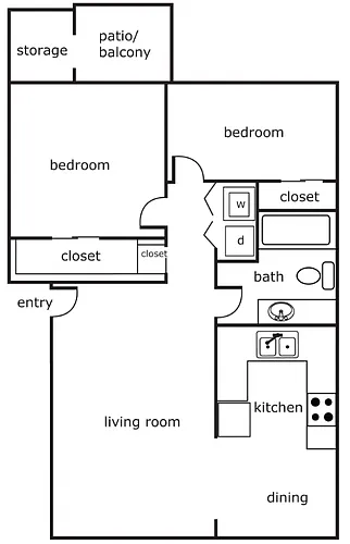 Floor plan 2 Bed 1 Bath 800 SF
