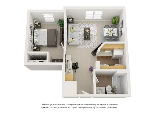 Floor plan Furnished One Bedroom Long Term 8 Months or More