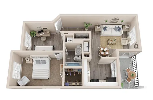 Floor plan 1 Bed 1 Bath - Cottonwood Renovated
